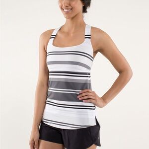 Lululemon Athletica Black, White & Grey Striped Tank Top